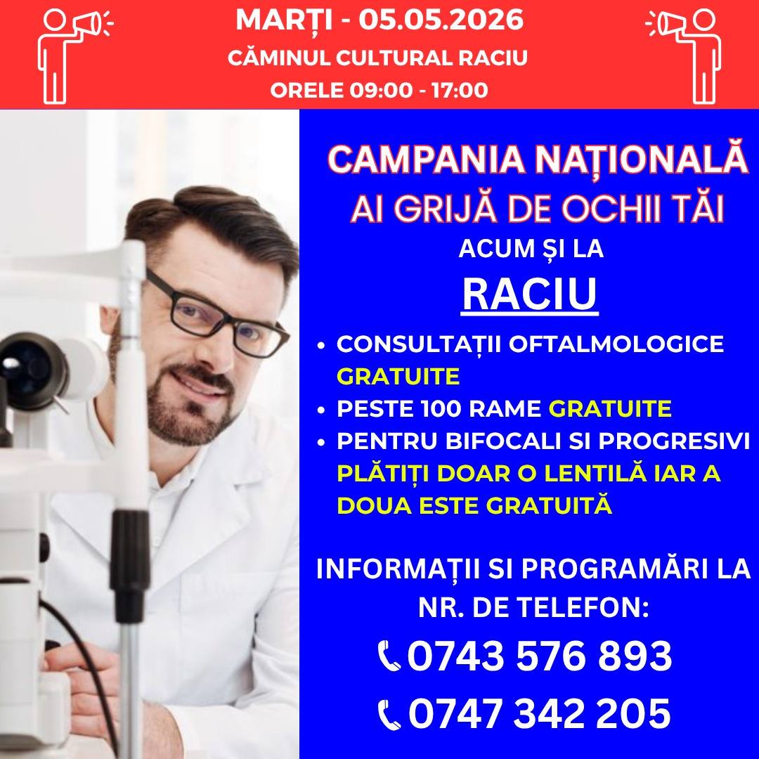 You are currently viewing Consultații oftalmologice gratuite la Raciu, în campania națională „Ai grijă de ochii tăi”