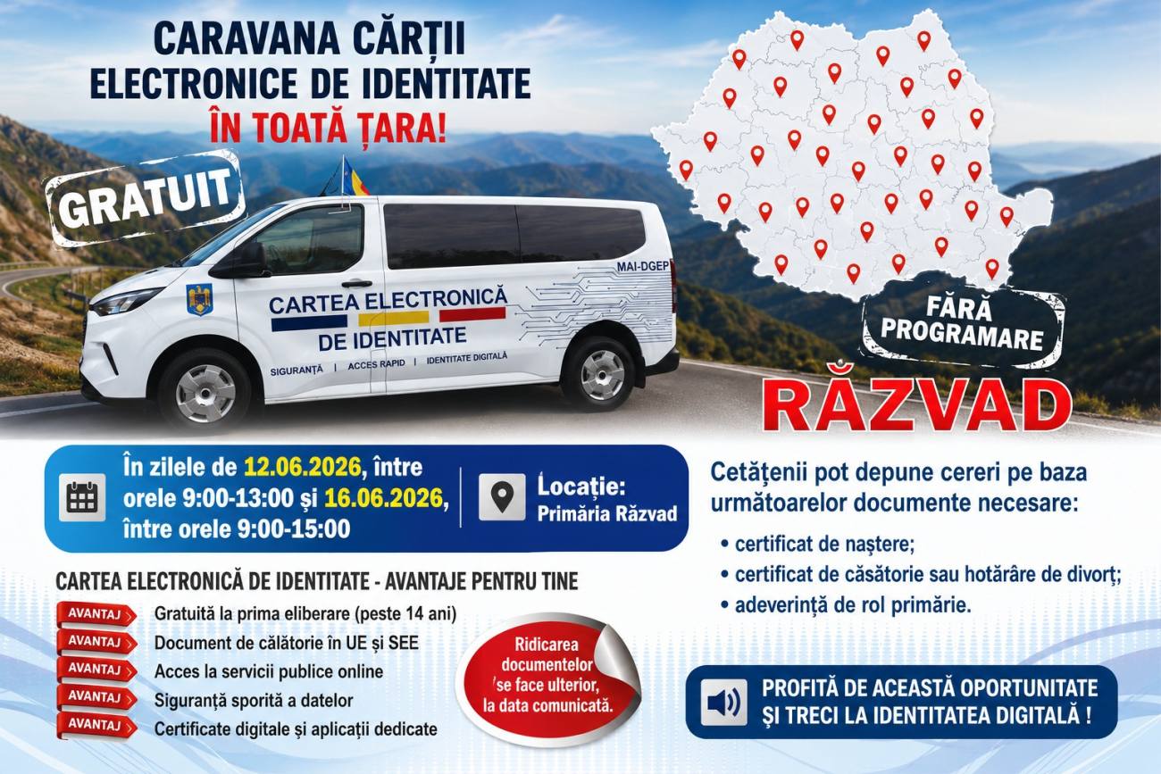You are currently viewing Caravana Cărții Electronice de Identitate ajunge la Răzvad. Cererile vor putea fi depuse direct la Primărie