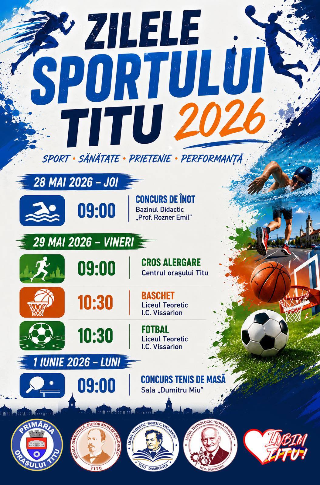 You are currently viewing „Zilele Sportului 2026”, la Titu – concursuri de înot, fotbal, baschet și cros pentru copii și adulți