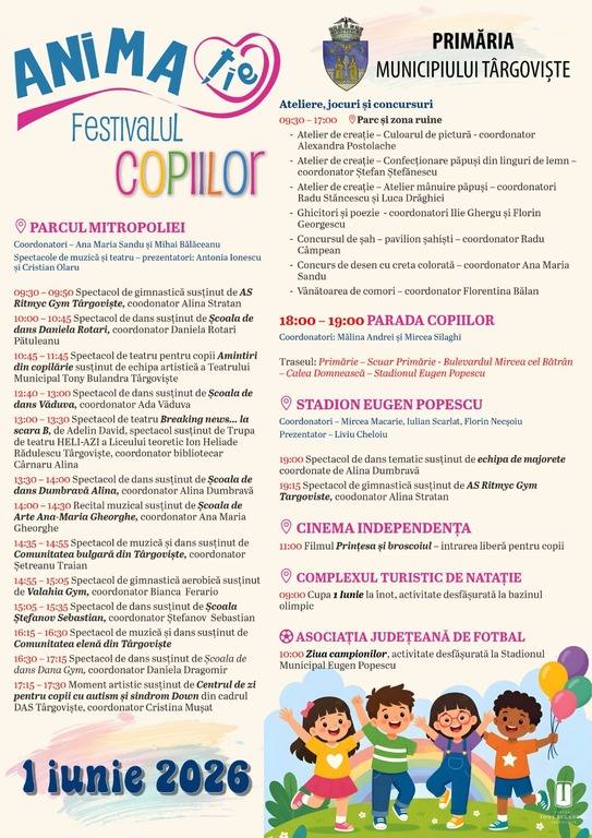 You are currently viewing Ziua Copilului va fi marcată, mâine, la Târgoviște, cu spectacole, ateliere și surprize în tot orașul