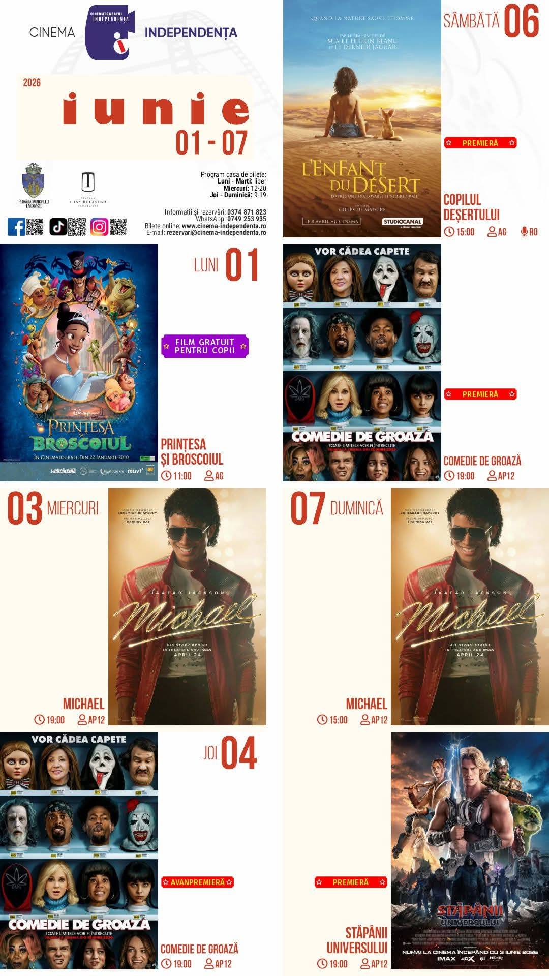 You are currently viewing Vezi programul proiecțiilor de film la Cinema Independența, în perioada 01-07 iunie 2026!