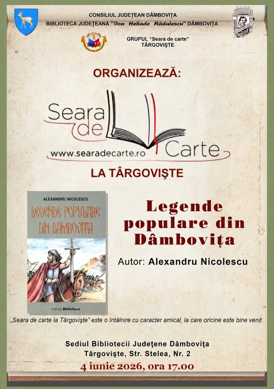 You are currently viewing La Biblioteca Județeană Dâmbovița va avea loc o nouă întâlnire din seria „Seara de carte la Târgoviște”