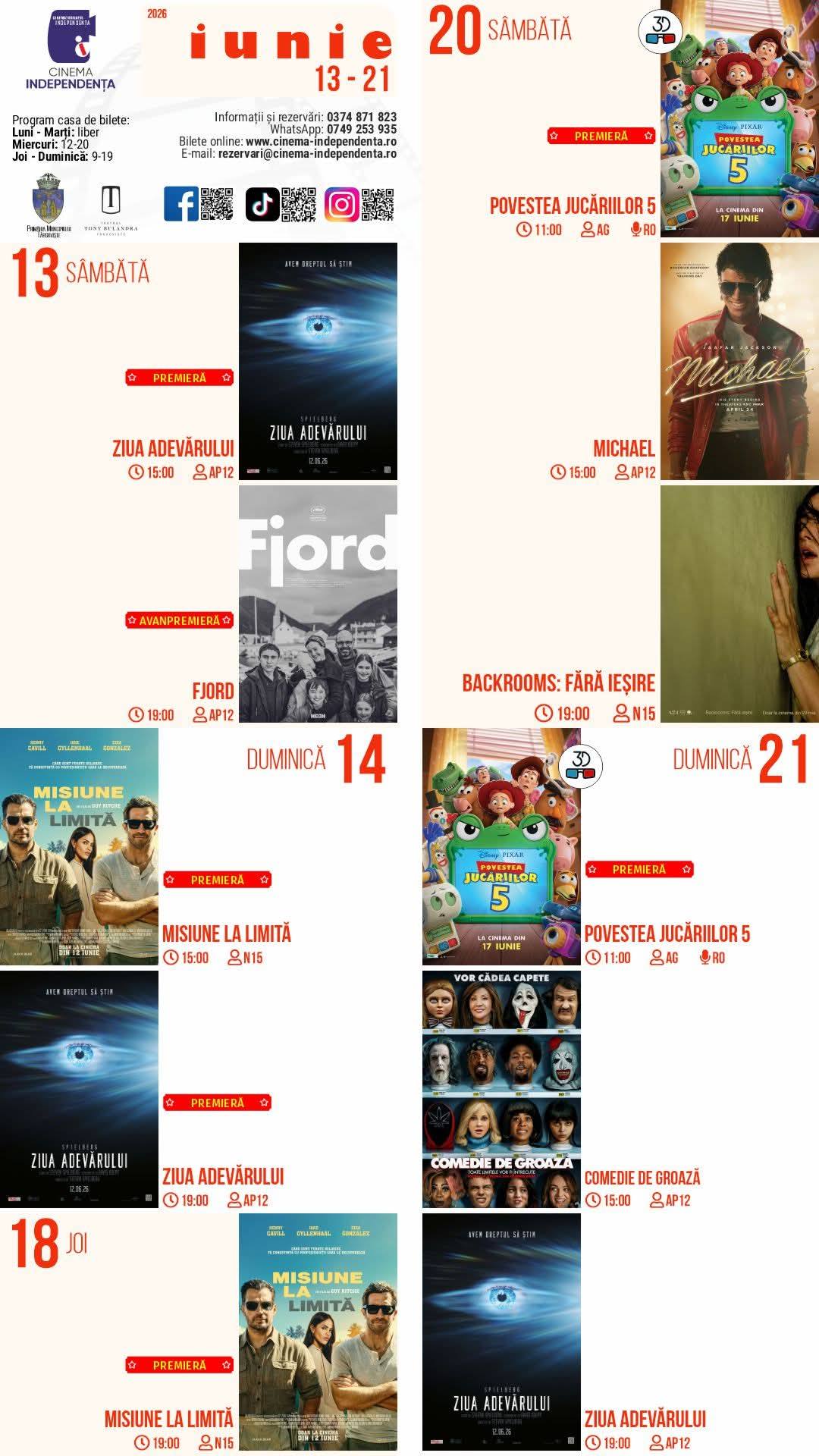 You are currently viewing Vezi programul proiecțiilor de film la Cinema „Independența”, în perioada 13-21 iunie 2026!