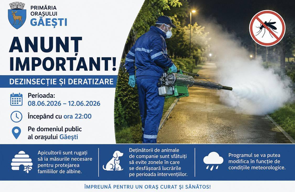 You are currently viewing Dezinsecție și deratizare la Găești. Autoritățile anunță intervenții pe domeniul public timp de cinci nopți