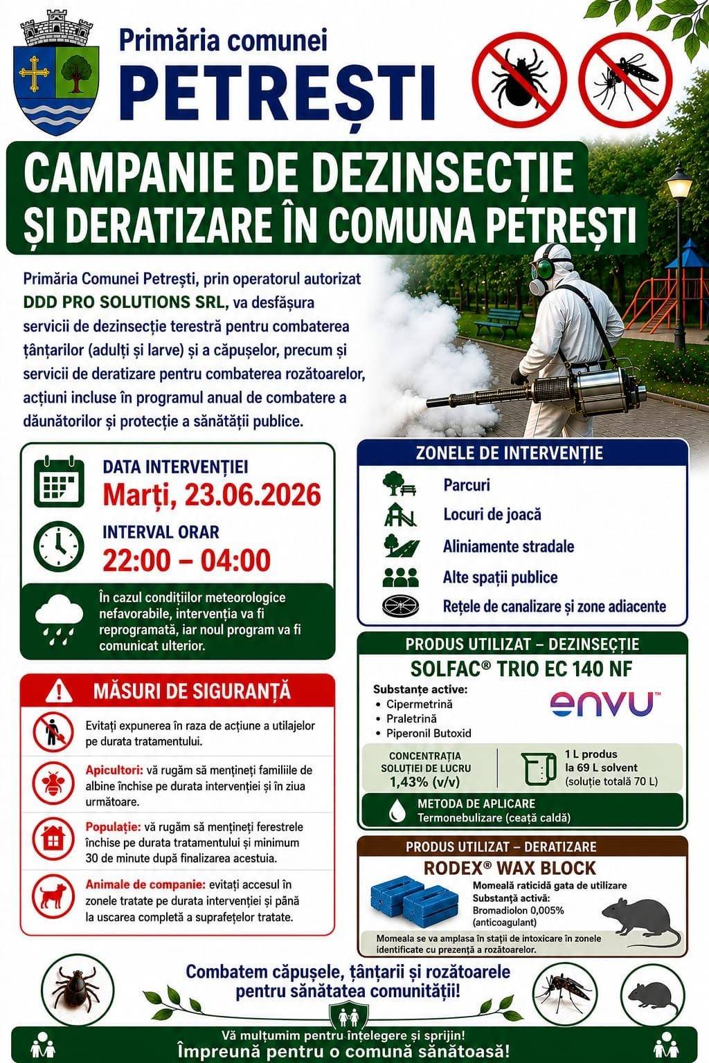 You are currently viewing Campanie de dezinsecție și deratizare în comuna Petrești