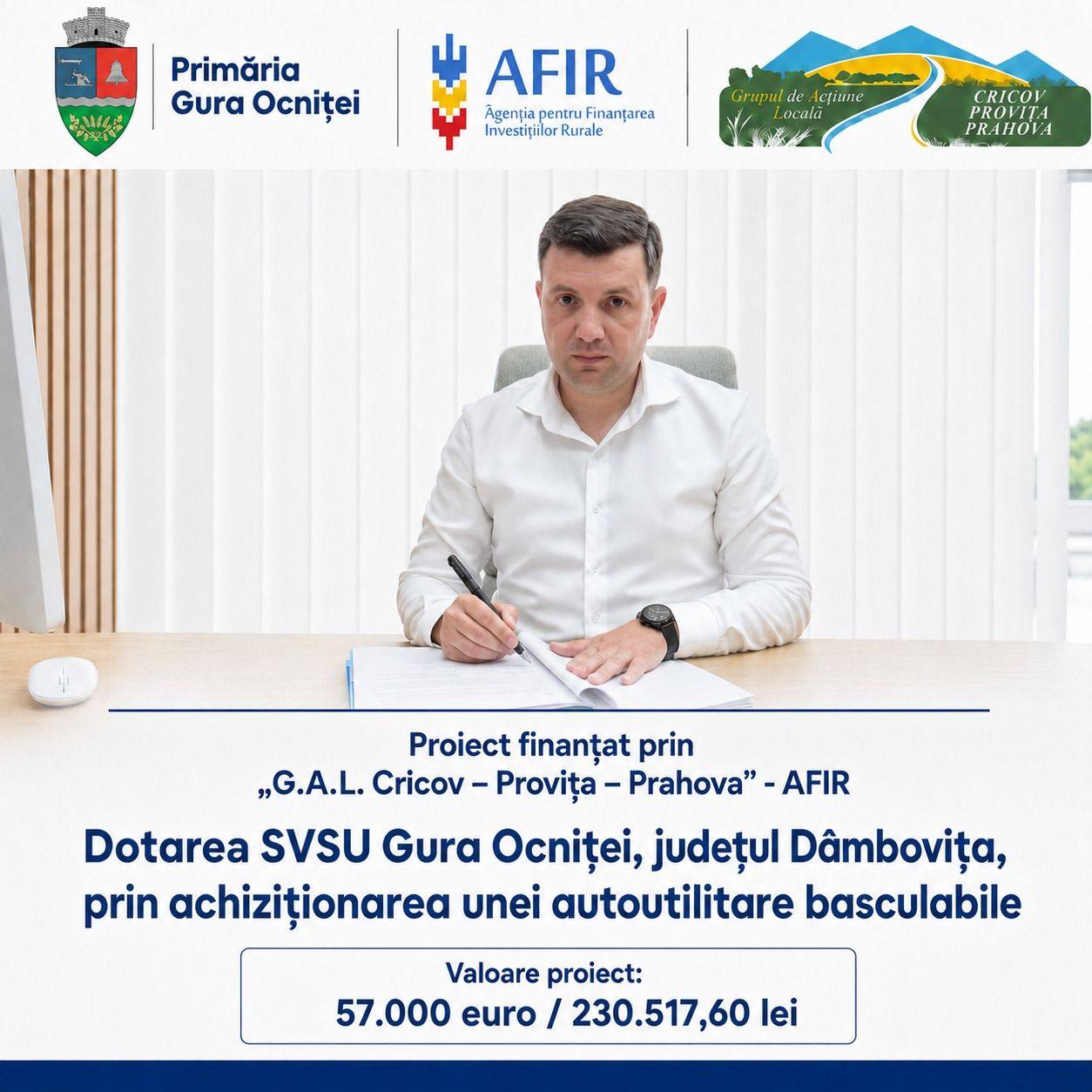 You are currently viewing Fonduri europene pentru Gura Ocniței. Primăria va achiziționa o autoutilitară pentru Serviciul Voluntar pentru Situații de Urgență