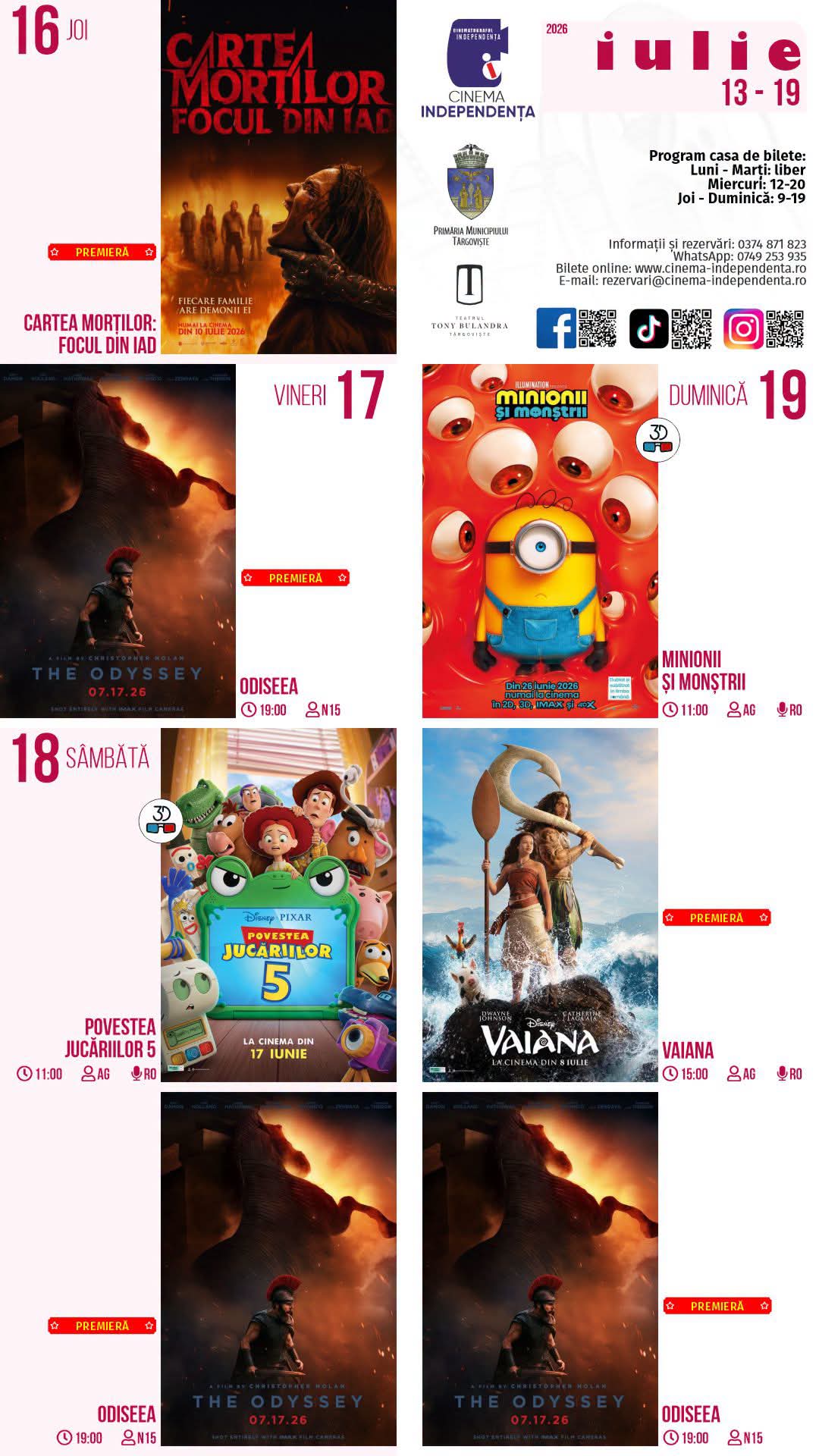 You are currently viewing Vezi programul proiecțiilor de film la Cinematograful Independența din Târgoviște, în perioada 13-19 iunie 2026!