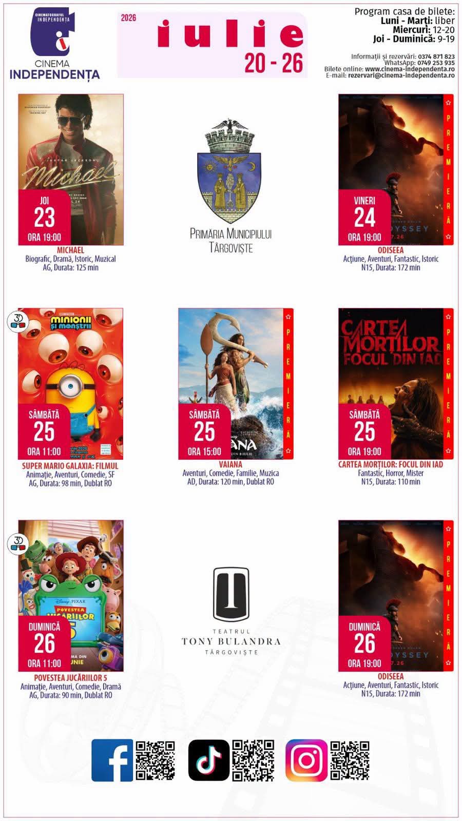 You are currently viewing Vezi programul proiecțiilor de film la Cinema „Independența”, în perioada 20-26 iulie 2026!