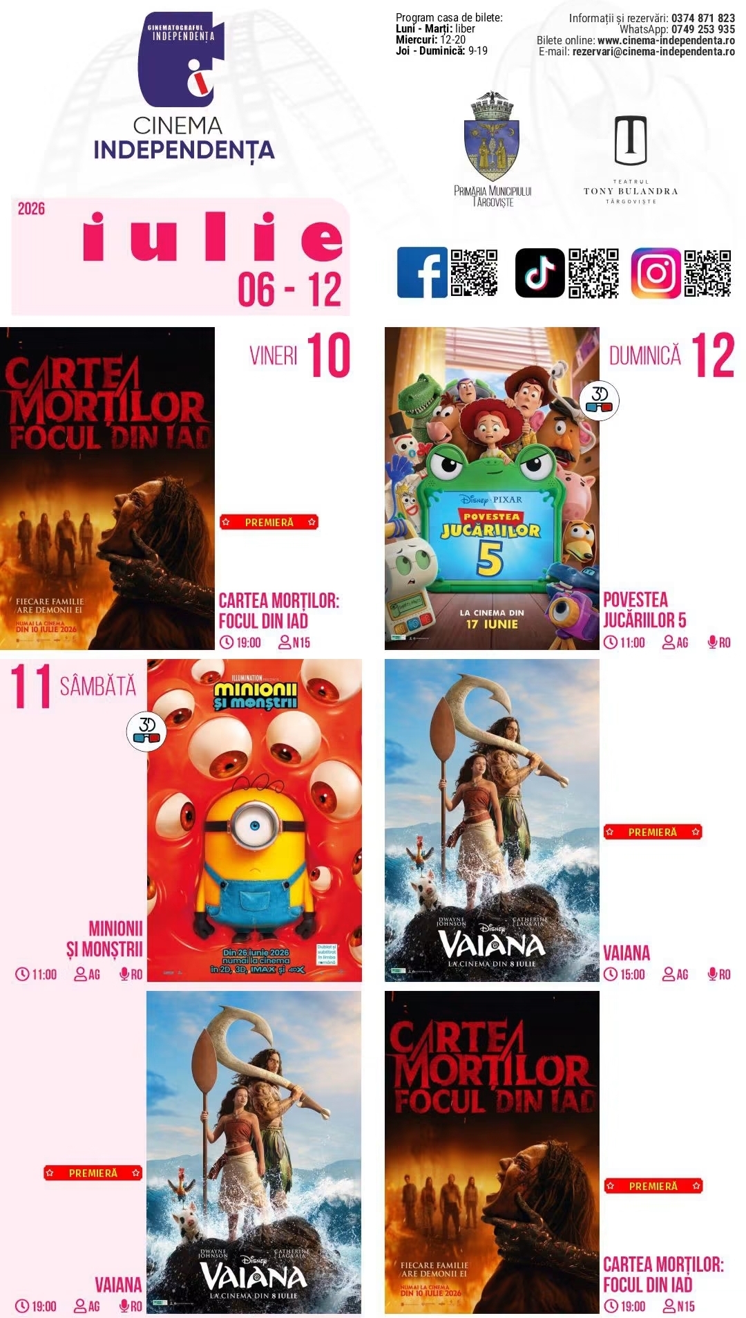 You are currently viewing Vezi programul proiecțiilor de film la Cinema Independența, în perioada 06-12 iulie 2026!