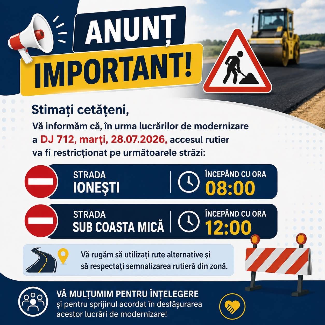 You are currently viewing Restricții de circulație în Brănești, marți. Două străzi vor fi închise pe fondul lucrărilor la DJ 712