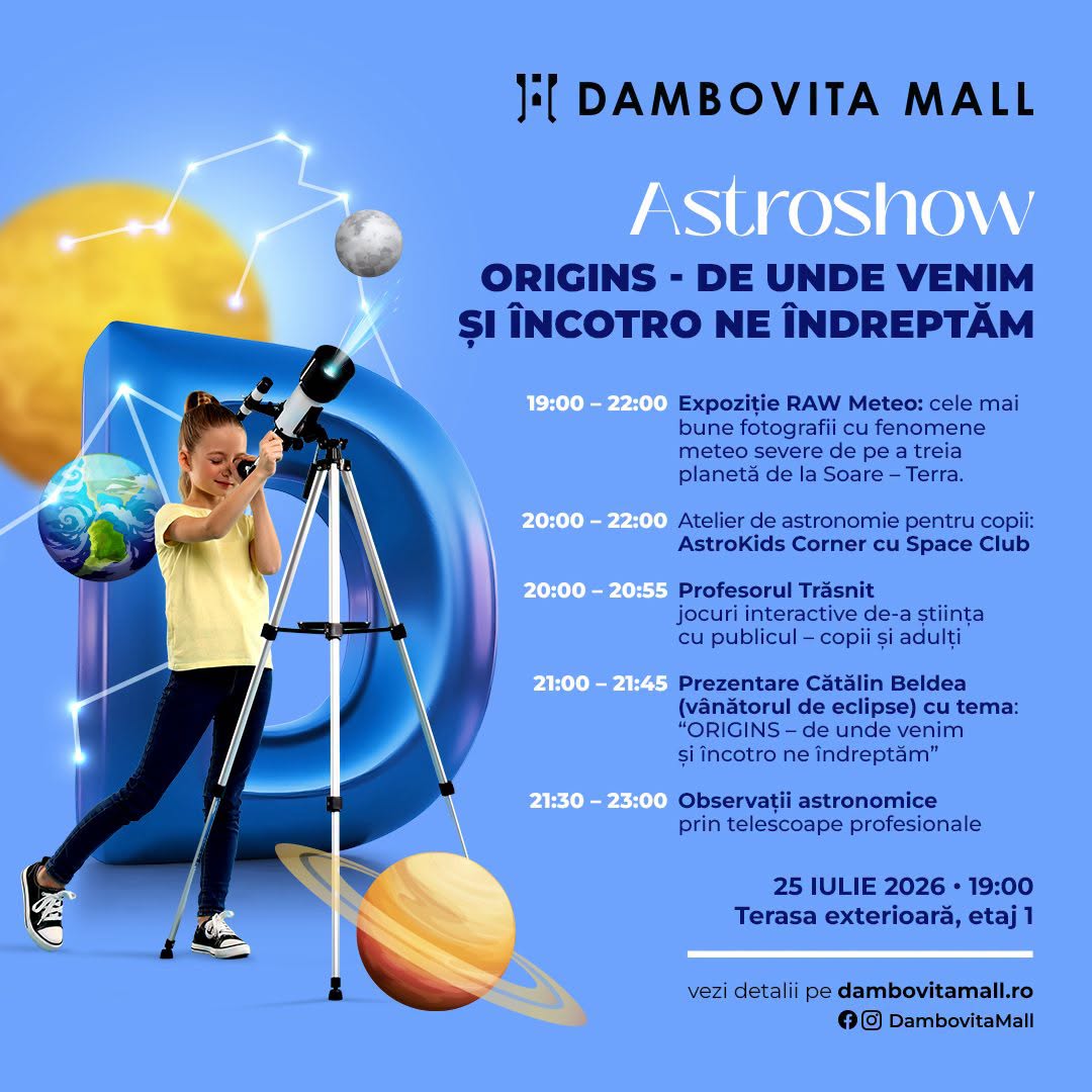 You are currently viewing Universul coboară la Dâmbovița Mall. Astroshow cu telescoape, experimente și ateliere pentru copii