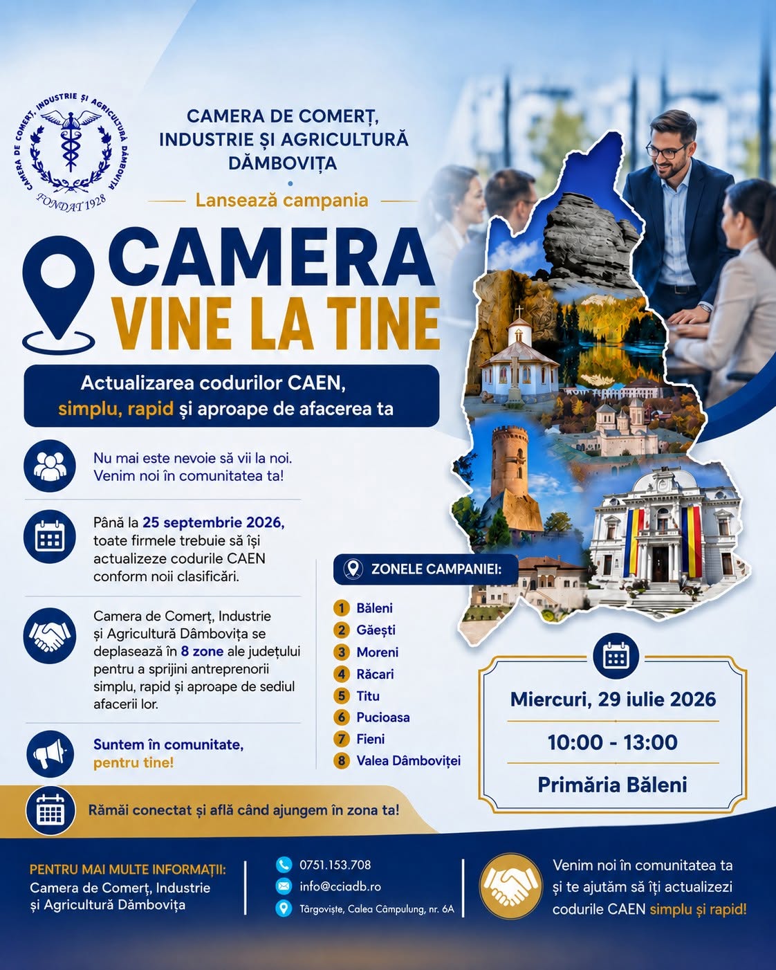 You are currently viewing „Camera vine la tine” – CCIA Dâmbovița organizează o nouă întâlnire cu mediul de afaceri, la Băleni