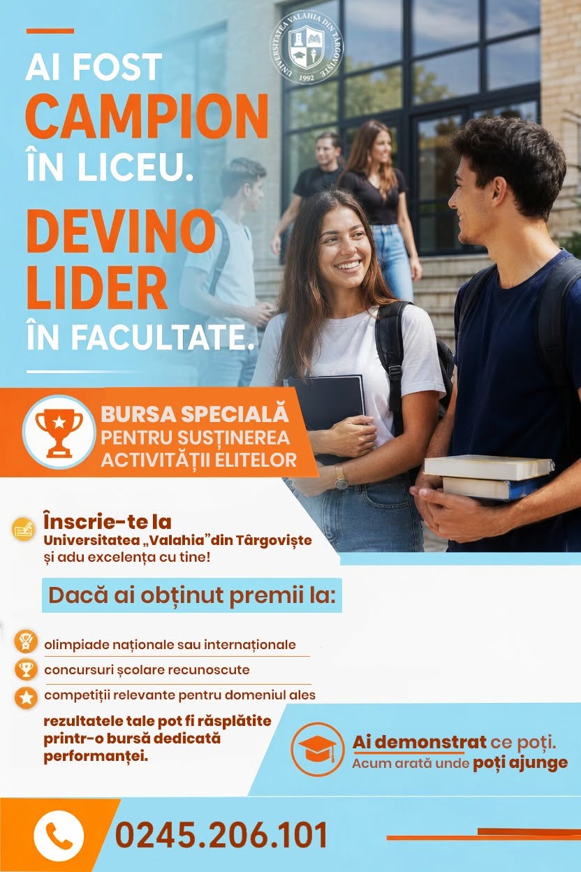 You are currently viewing Universitatea „Valahia” din Târgoviște recompensează performanța. Burse speciale pentru viitorii studenți de elită