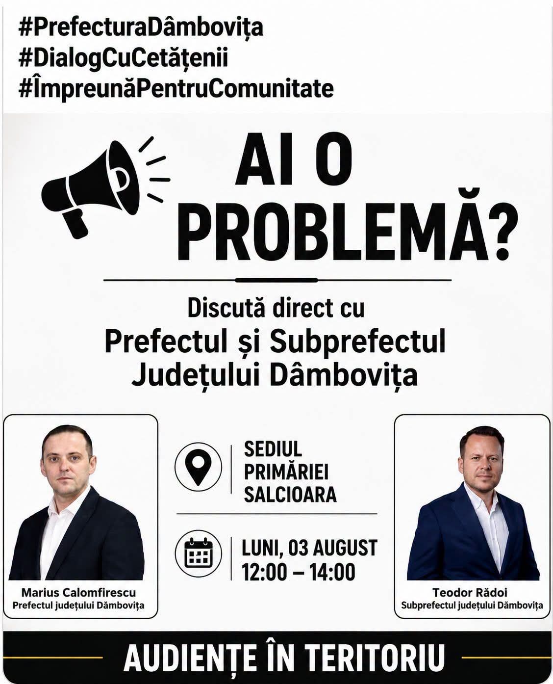 You are currently viewing Instituția Prefectului continuă audiențele în teritoriu. Următoarea oprire, Sălcioara