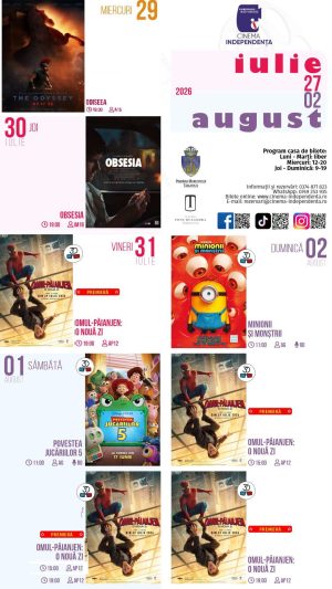 Read more about the article Vezi programul proiecțiilor de film la Cinema Independența, la începutul lunii august 2026!