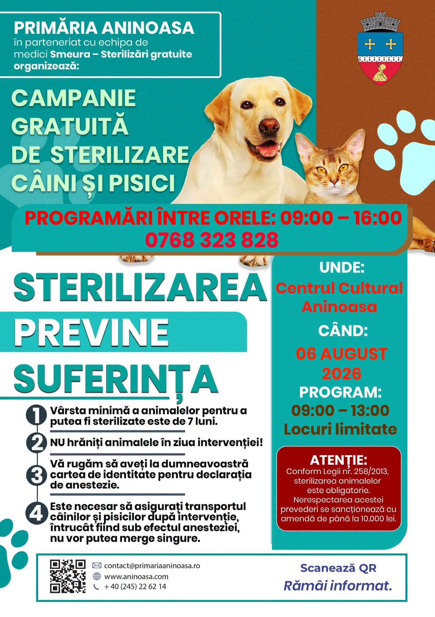 You are currently viewing Sterilizare gratuită pentru câini și pisici, joi, la Aninoasa