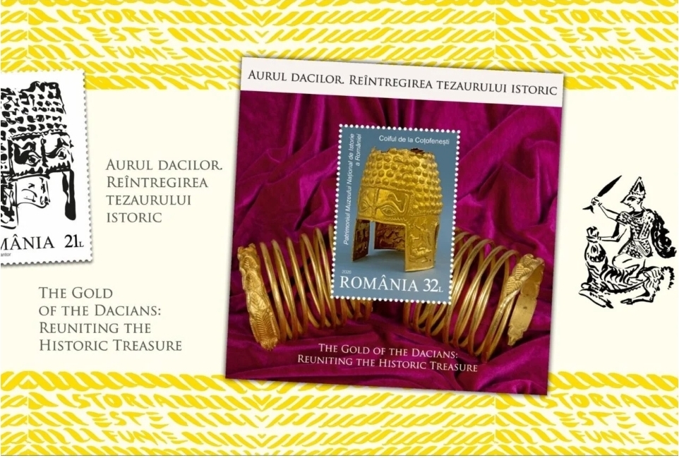 You are currently viewing „Aurul dacilor. Reîntregirea tezaurului istoric” – Lansare unei noi mărci poștale dedicată Coifului de la Coțofenești