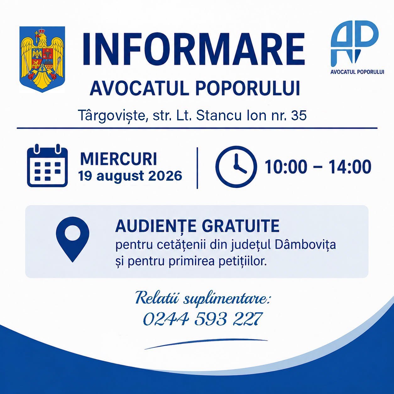 You are currently viewing Reprezentanții Avocatului Poporului acordă și luna aceasta audiențe gratuite la Târgoviște. Când pot depune dâmbovițenii petiții