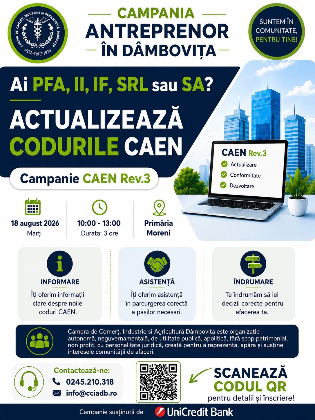 You are currently viewing Antreprenorii din Moreni și localitățile învecinate, invitați de Camera de Comerț la o sesiune dedicată actualizării codurilor CAEN