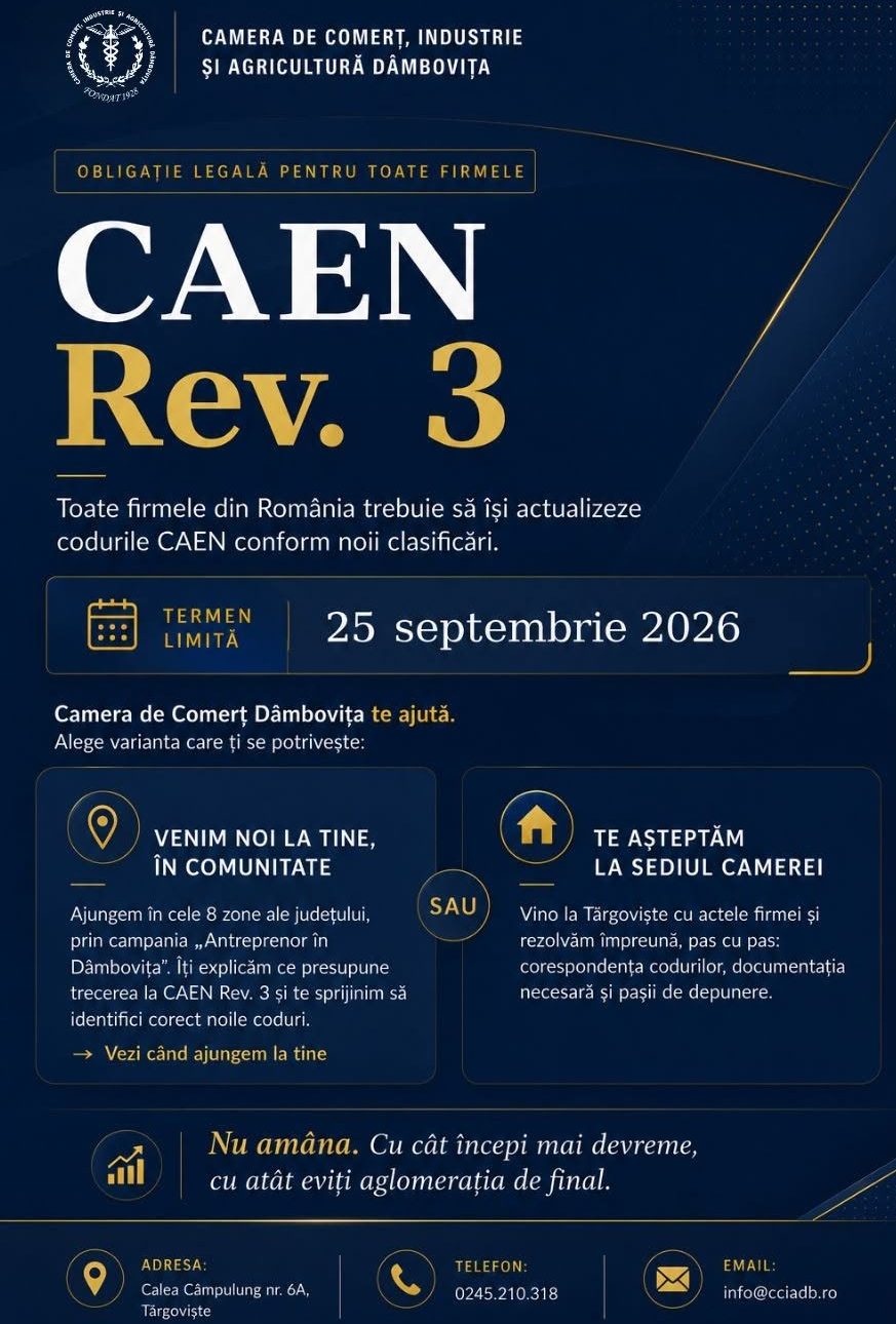 You are currently viewing Camera de Comerț Dâmbovița continuă campania dedicată actualizării codurilor CAEN