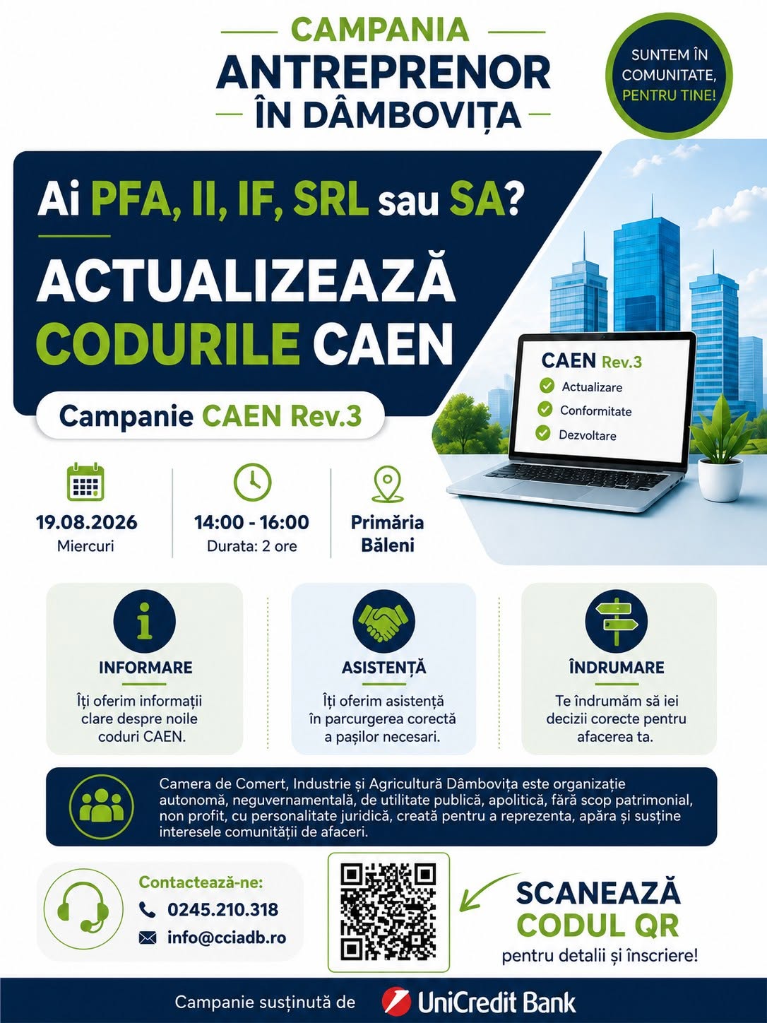 You are currently viewing Primăria Băleni găzduiește, mâine, o sesiune de informare privind actualizarea codurilor CAEN