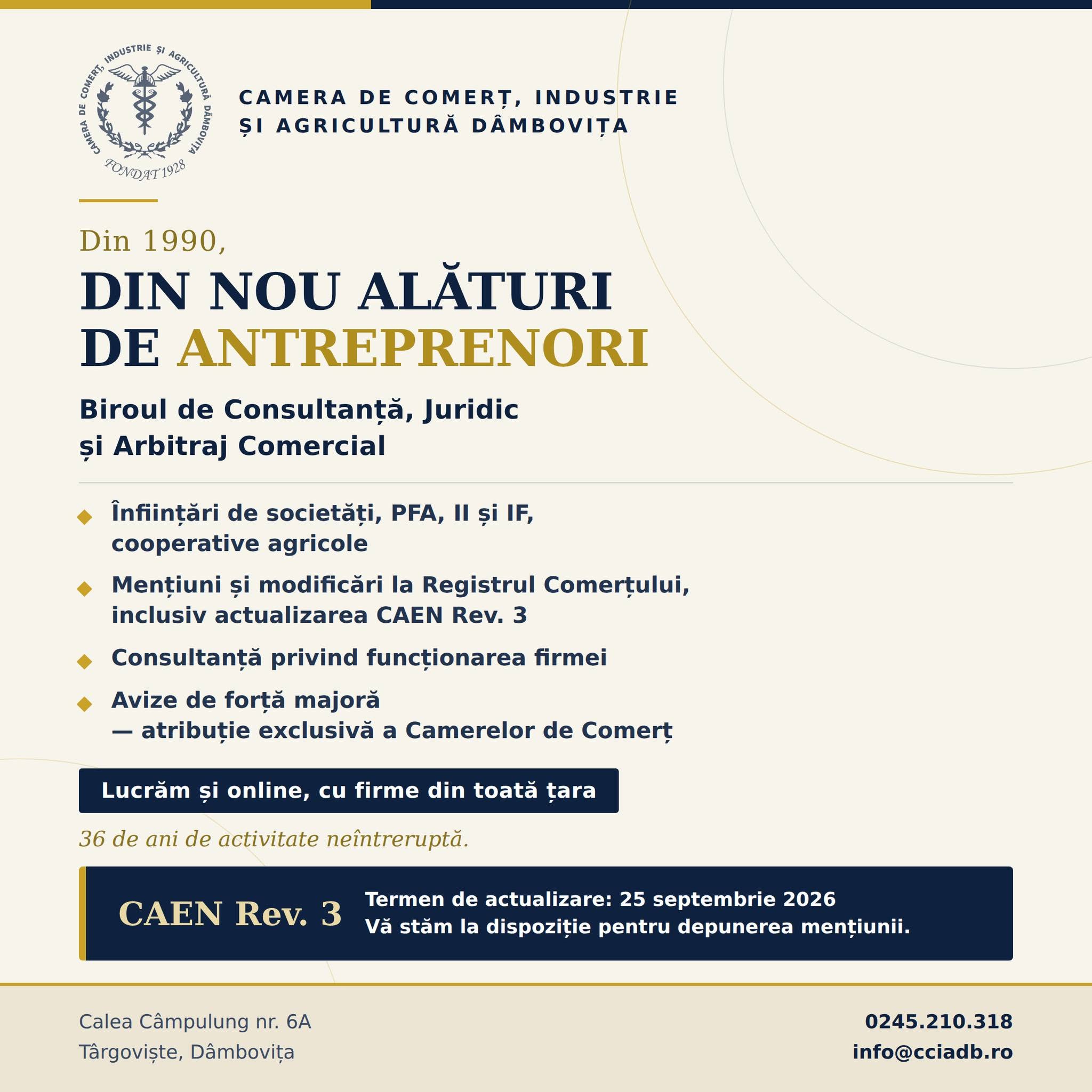 You are currently viewing De la înființarea unei firme la modificări legislative, Camera de Comerț Dâmbovița, sprijină antreprenorii