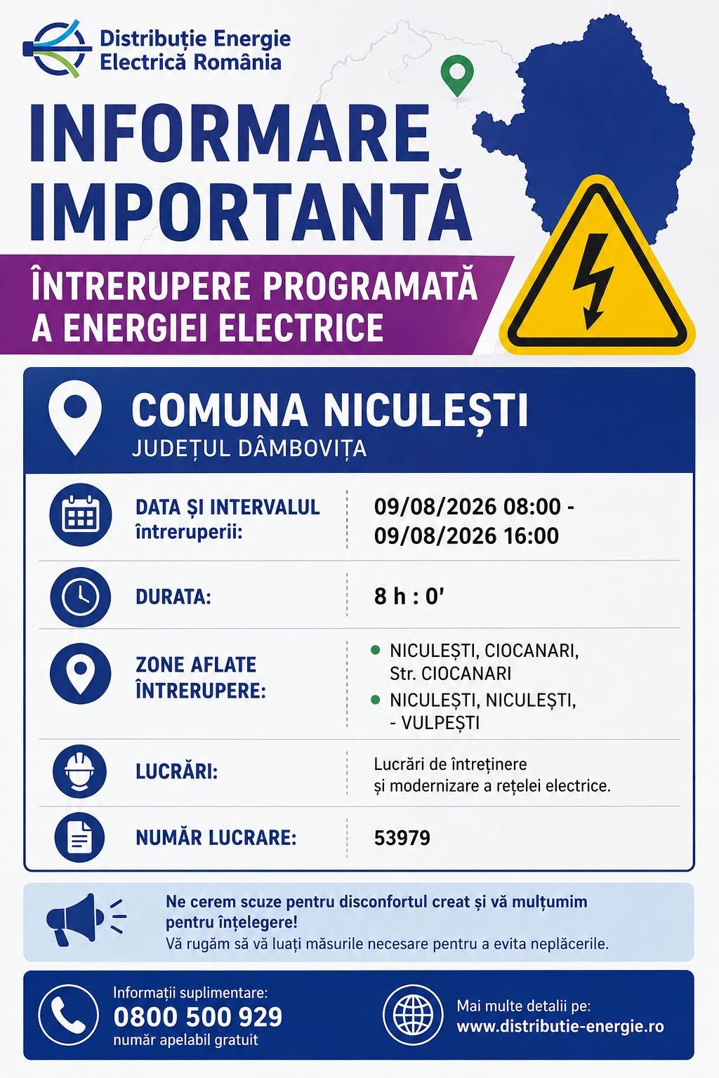 You are currently viewing Lucrări la rețeaua electrică. Întreruperi programate în comuna Niculești