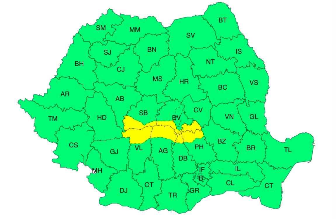 You are currently viewing Cod Galben de furtuni, mâine, în zona montană a județului Dâmbovița. ANM anunță averse torențiale și vijelii