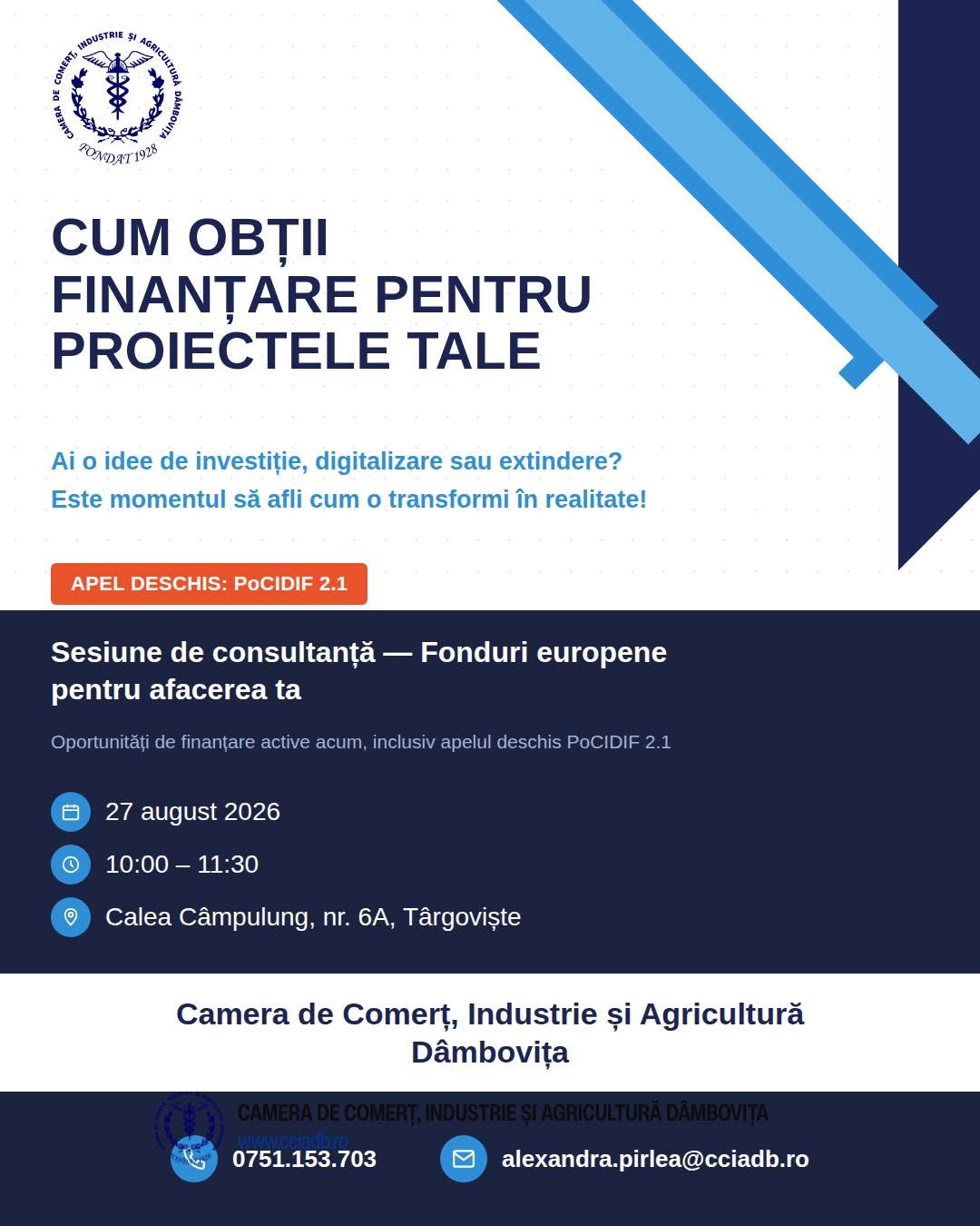 You are currently viewing Ai o idee de investiție? Camera de Comerț Dâmbovița te învață cum să obții finanțare europeană