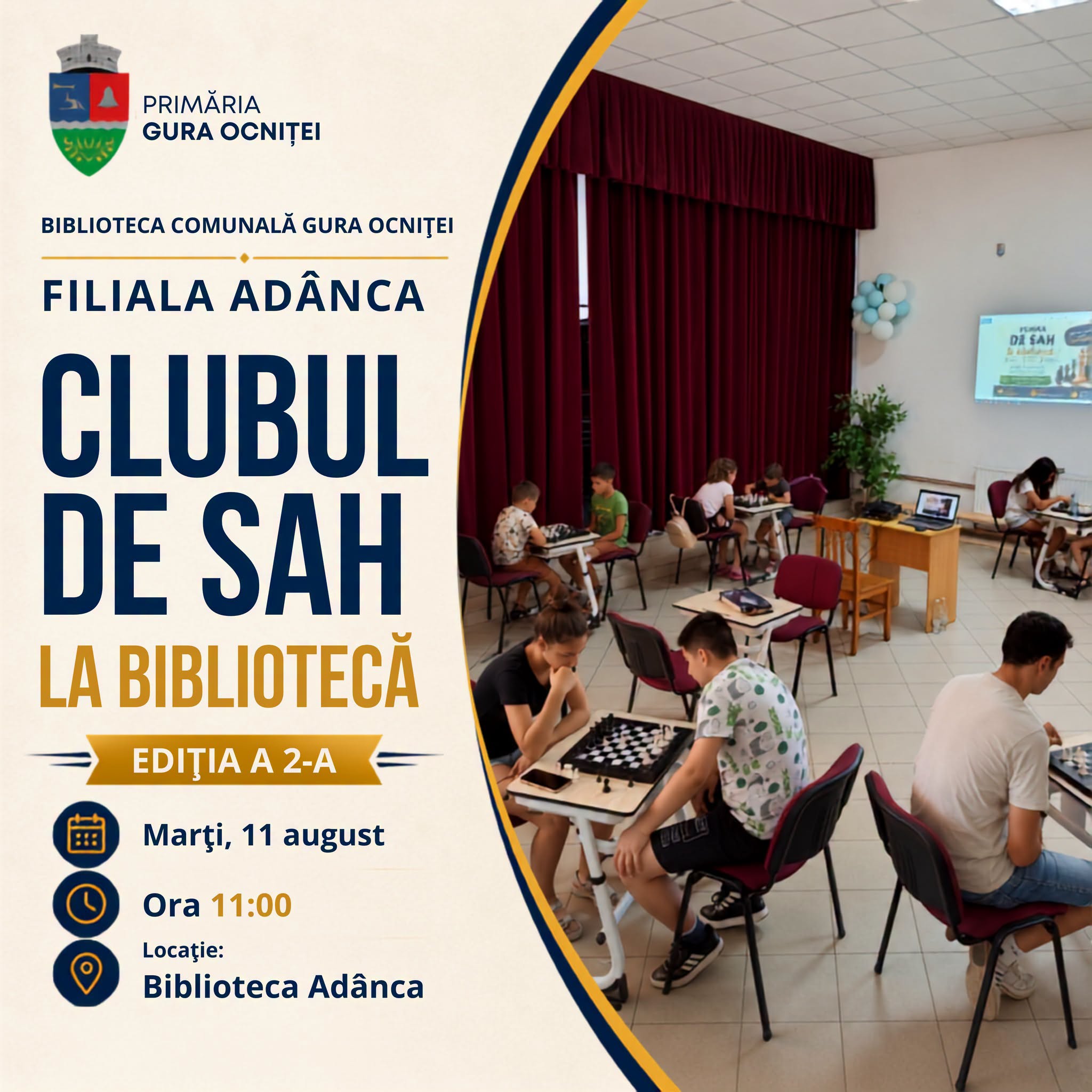 You are currently viewing „Clubul de Șah la Bibliotecă” revine la Gura Ocniței. Biblioteca din Adânca găzduiește a doua ediție