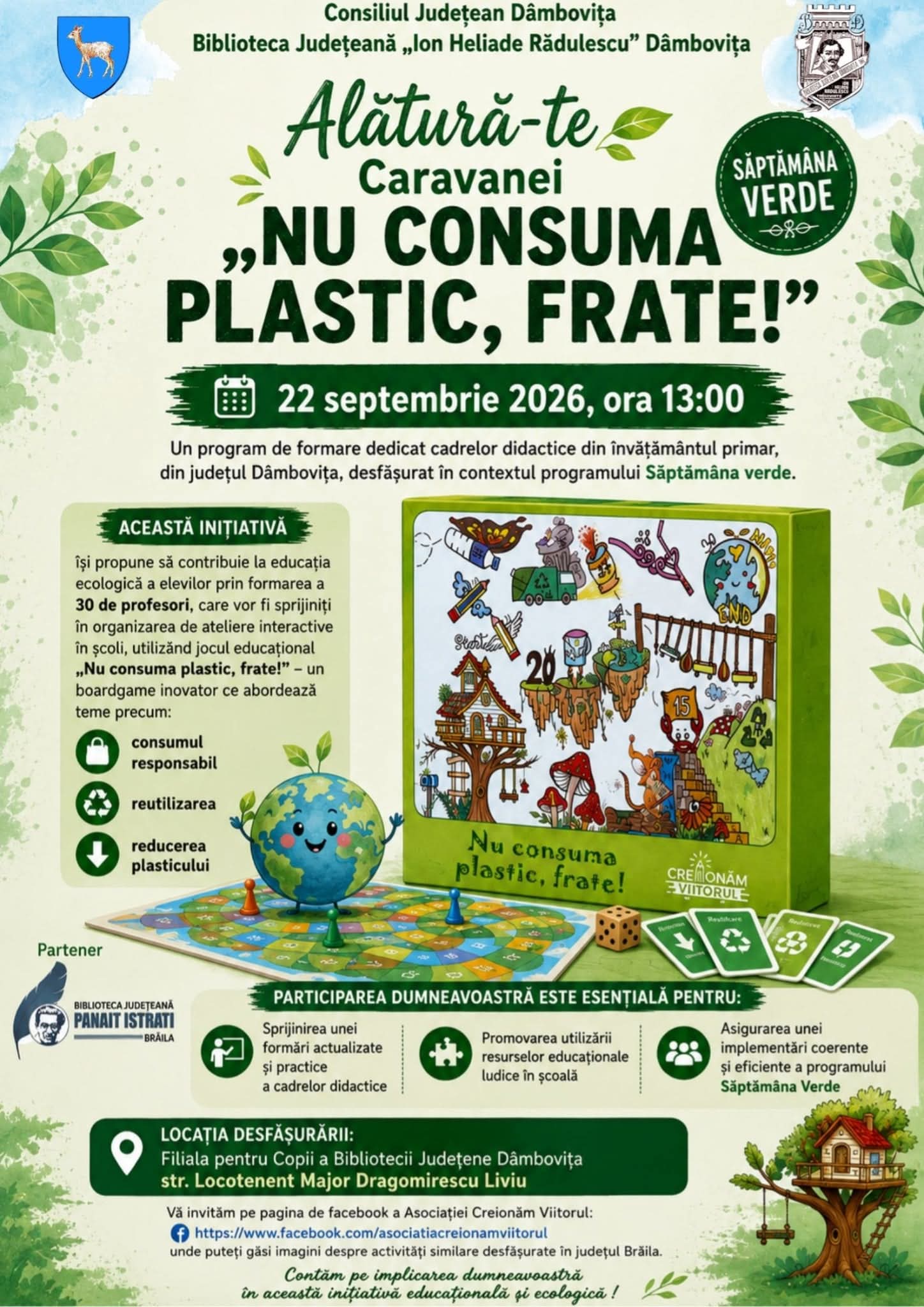You are currently viewing „Nu consuma plastic, frate” – O campanie desfășurată în cadrul programului „Săptămâna Verde” la Filiala pentru Copii a Bibliotecii Județene Dâmbovița!