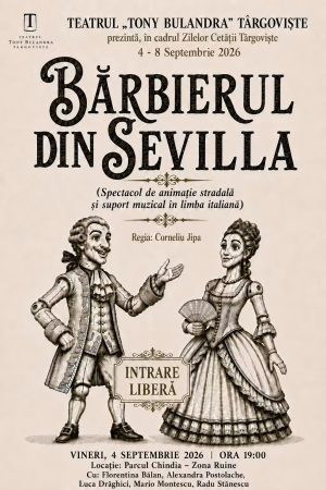Read more about the article „Bărbierul din Sevilla” – Spectacol de animație stradală, susținut de Teatrul Municipal Tony Bulandra din Târgoviște