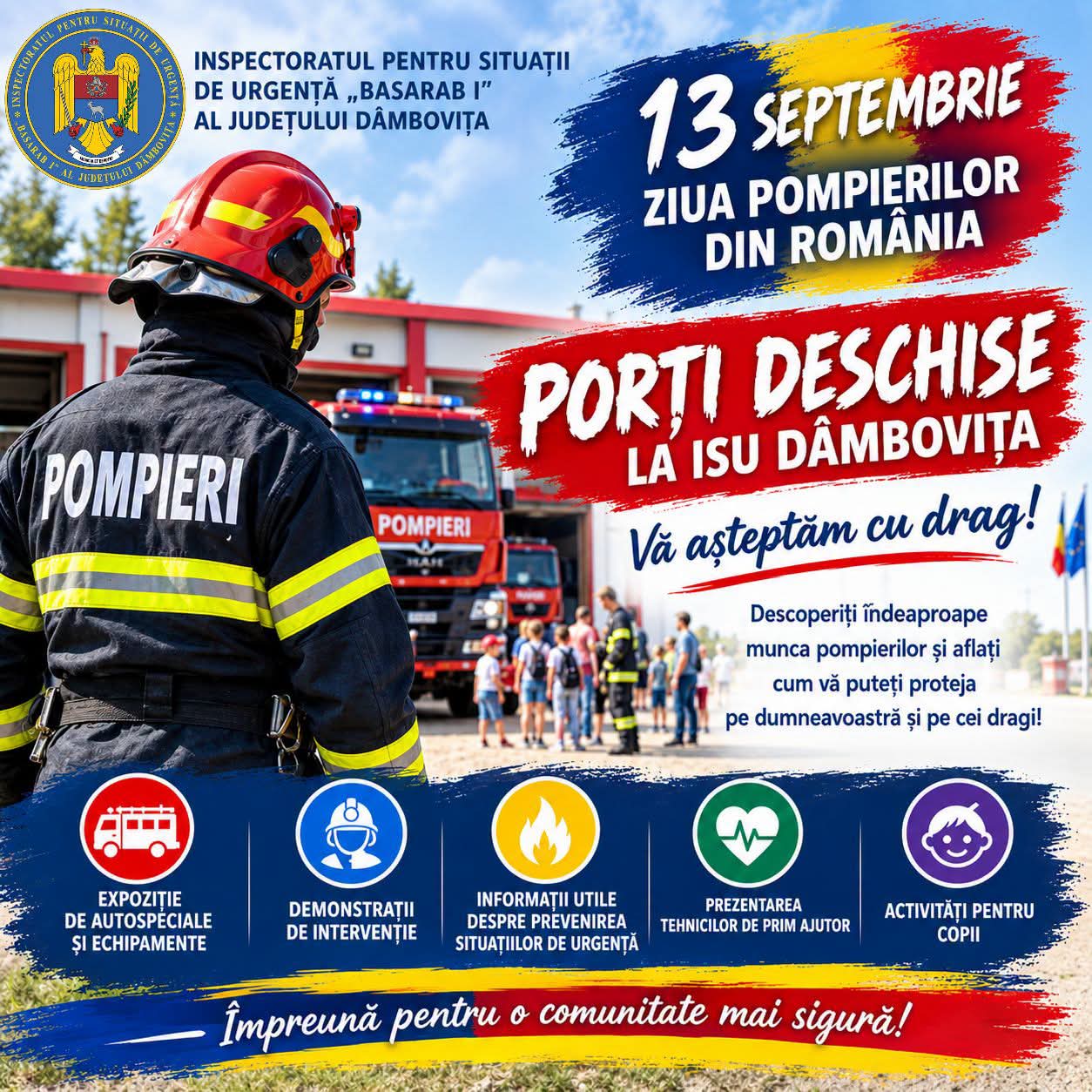 You are currently viewing Porți deschise la pompierii dâmbovițeni, de ziua lor. Autospecialele și echipamentele de intervenție vor putea fi văzute de aproape