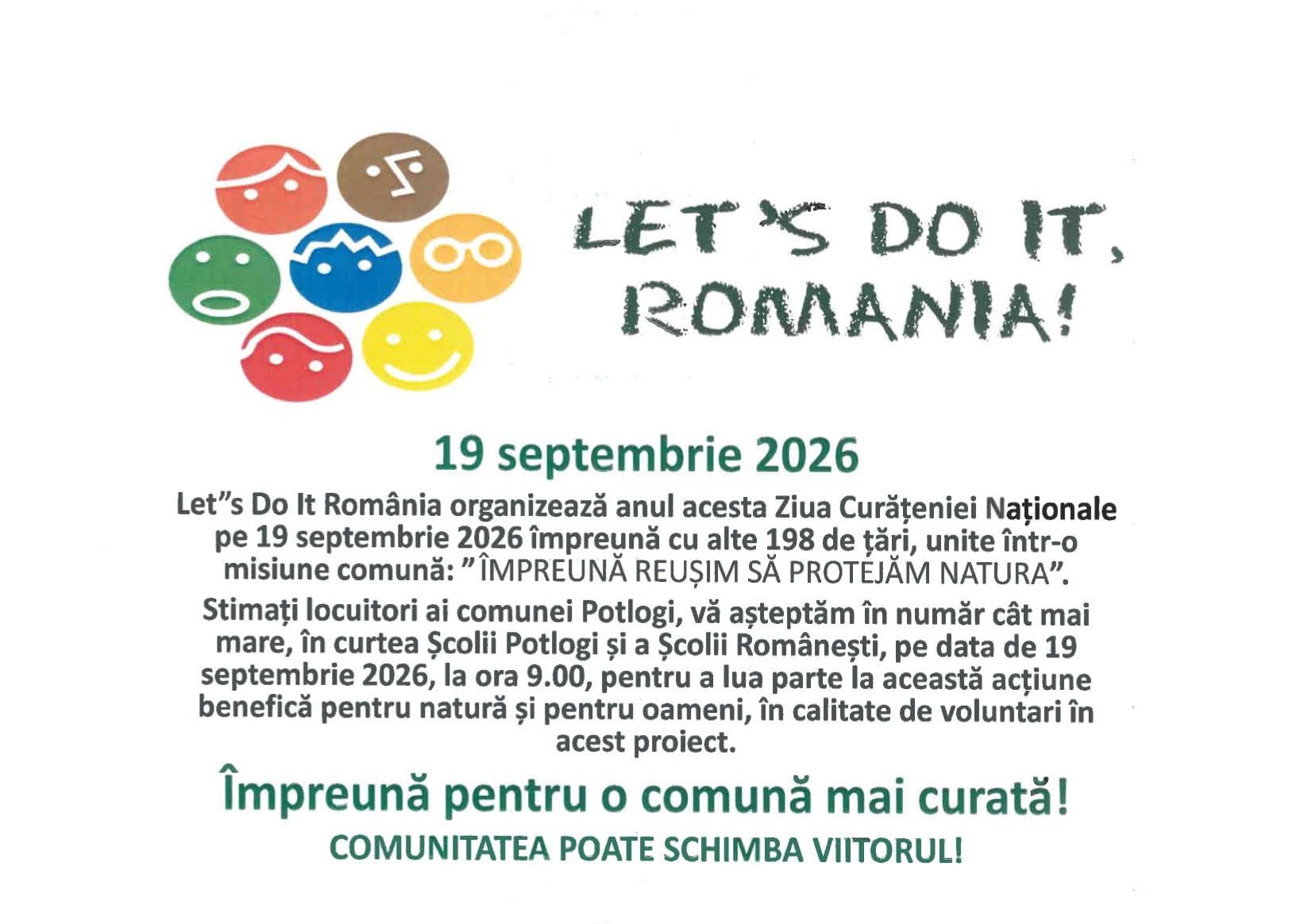 You are currently viewing Potlogi se alătură Zilei Curățeniei Naționale. Voluntarii se întâlnesc sâmbătă la școlile din Potlogi și Românești