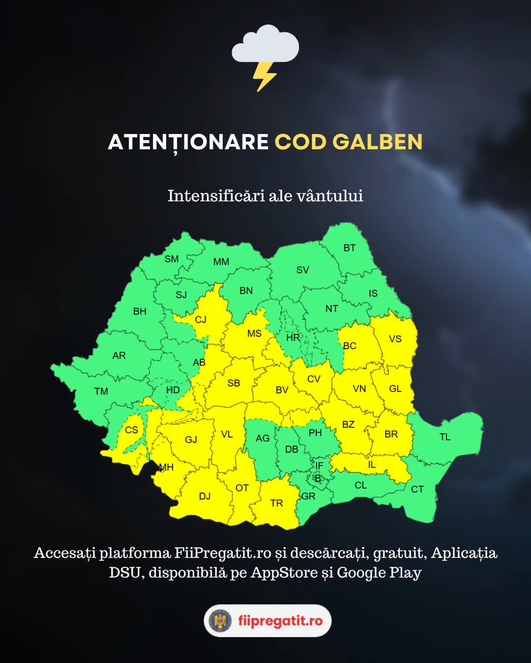 You are currently viewing Cod galben de vânt în zona montană a județului Dâmbovița. Atenționarea este valabilă până la ora 21:00
