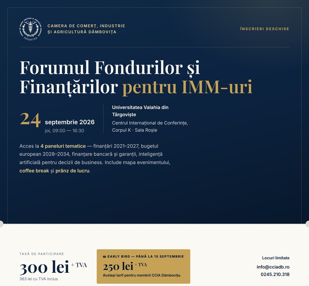 You are currently viewing Fonduri europene, credite și soluții de finanțare pentru IMM-uri, într-un forum dedicat antreprenorilor, la Târgoviște