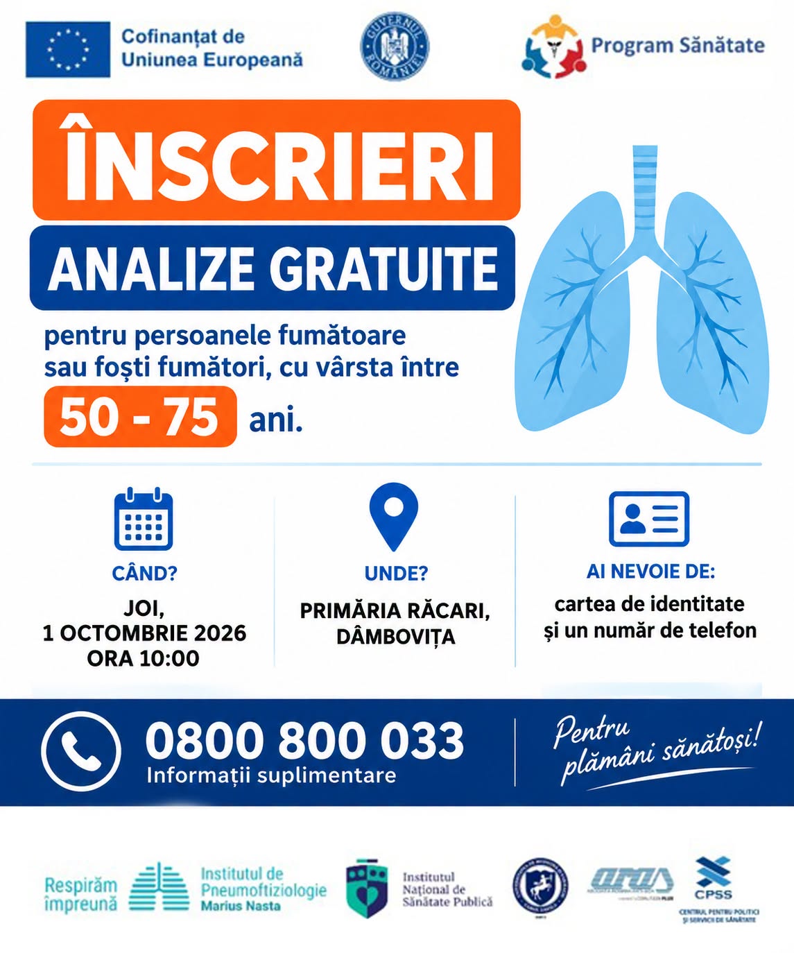 You are currently viewing Analize gratuite pentru fumători și foști fumători, la Răcari. Programul include CT toracic, consultație și spirometrie