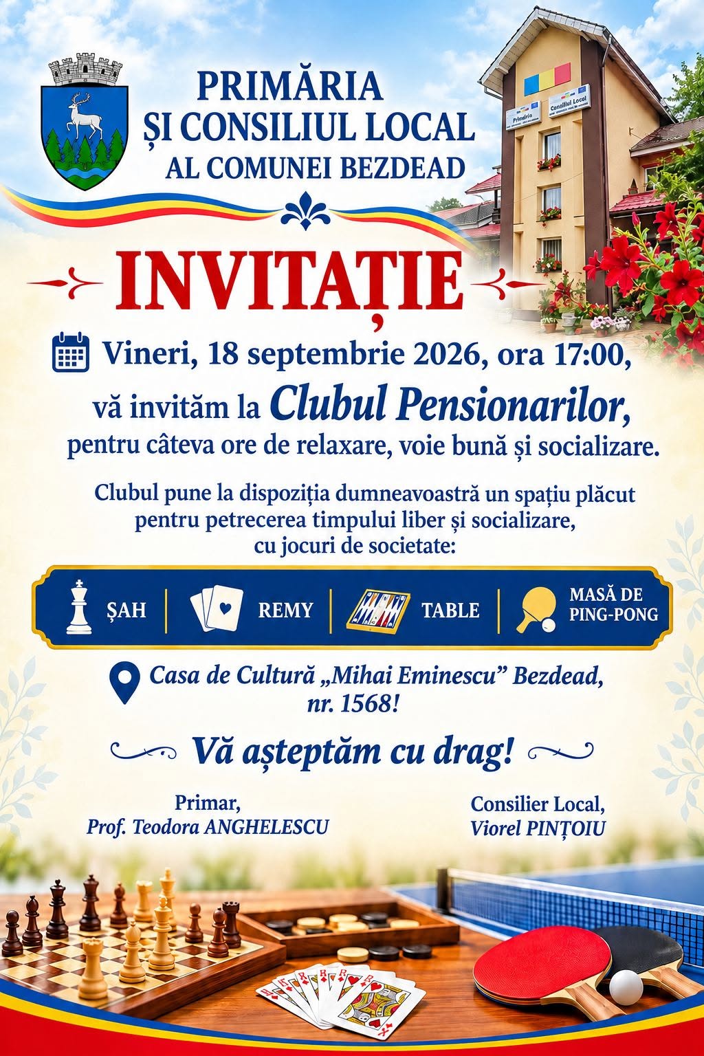 You are currently viewing Clubul Pensionarilor din Bezdead își așteaptă seniorii la socializare, șah, remy și tenis de masă