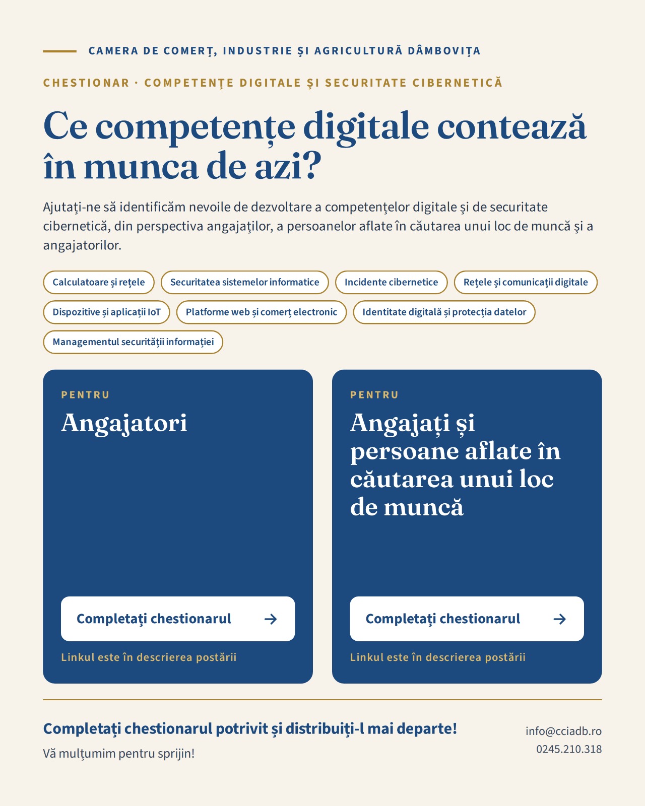 You are currently viewing Ce competențe digitale cer astăzi locurile de muncă? CCIA Dâmbovița îi invită pe angajați și angajatori să răspundă