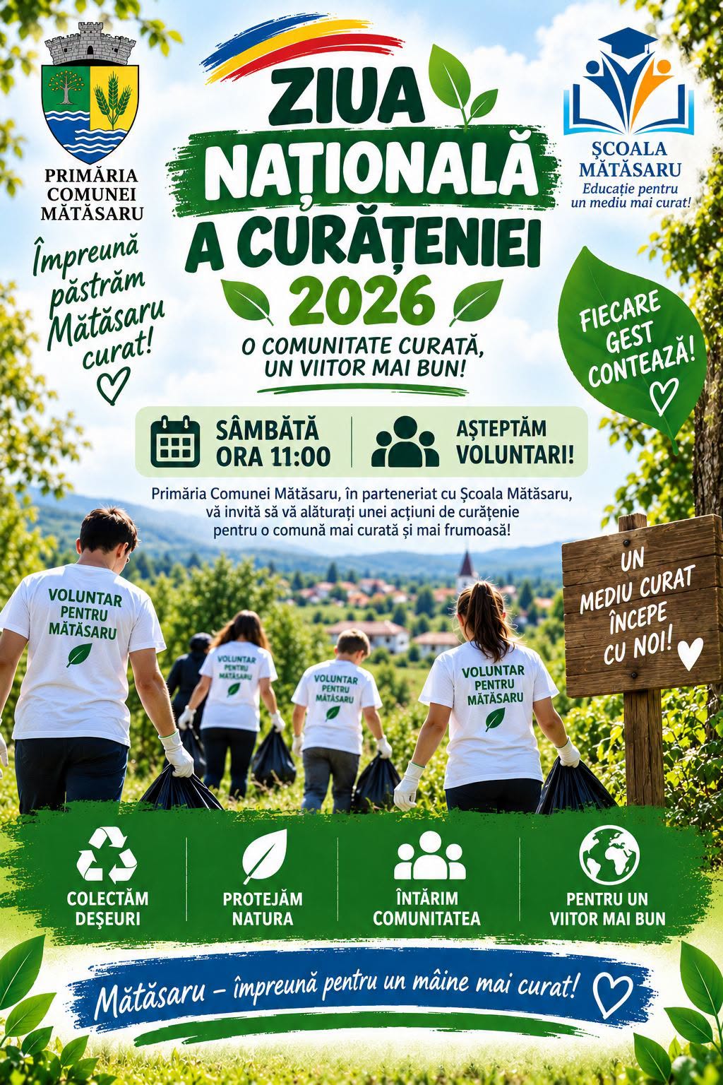 You are currently viewing Mătăsaru se mobilizează de Ziua Națională a Curățeniei. Primăria și școala cheamă voluntarii la acțiune