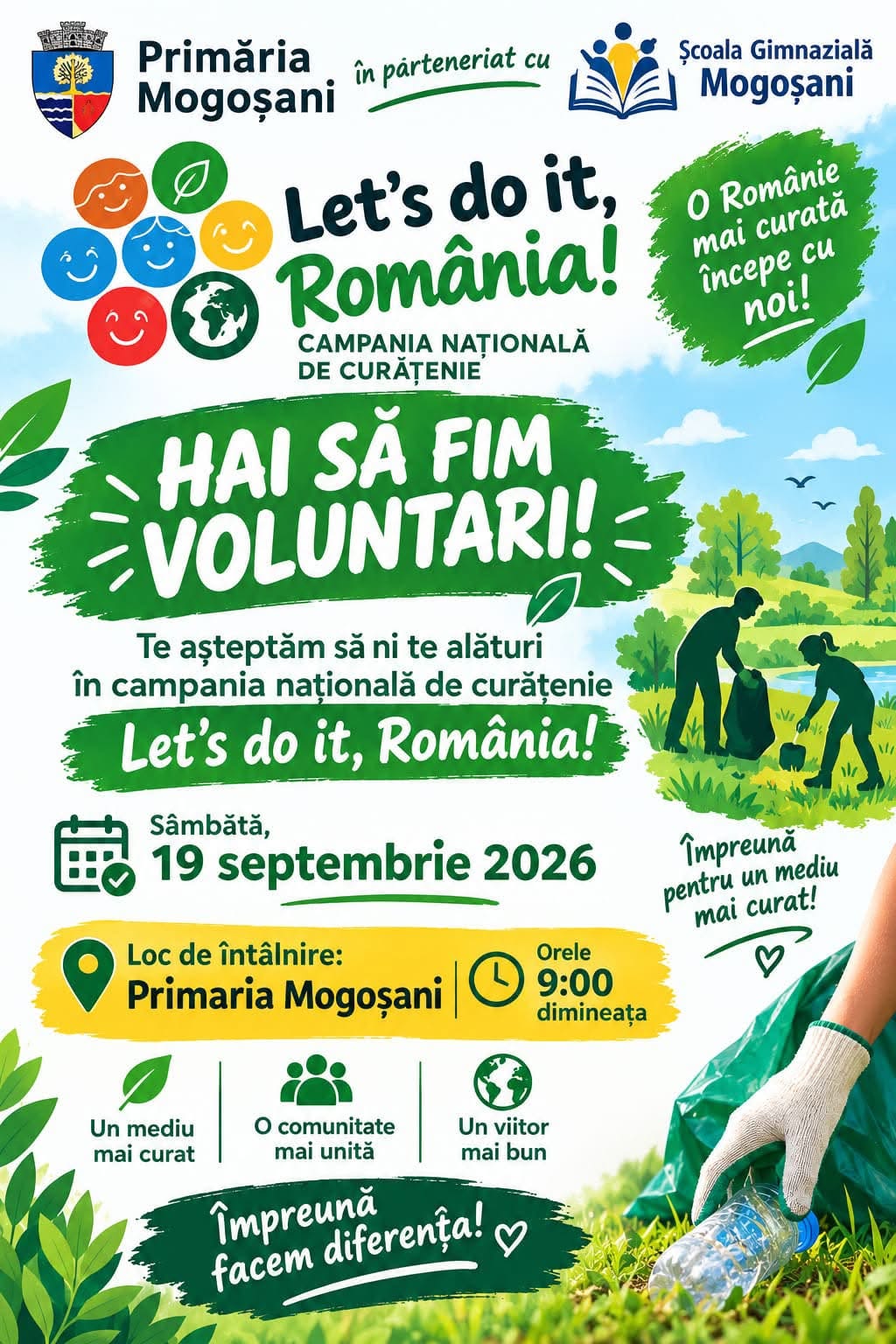 You are currently viewing Mogoșani se alătură campaniei „Let’s Do It, Romania!”. Voluntarii sunt chemați sâmbătă la o acțiune de curățenie