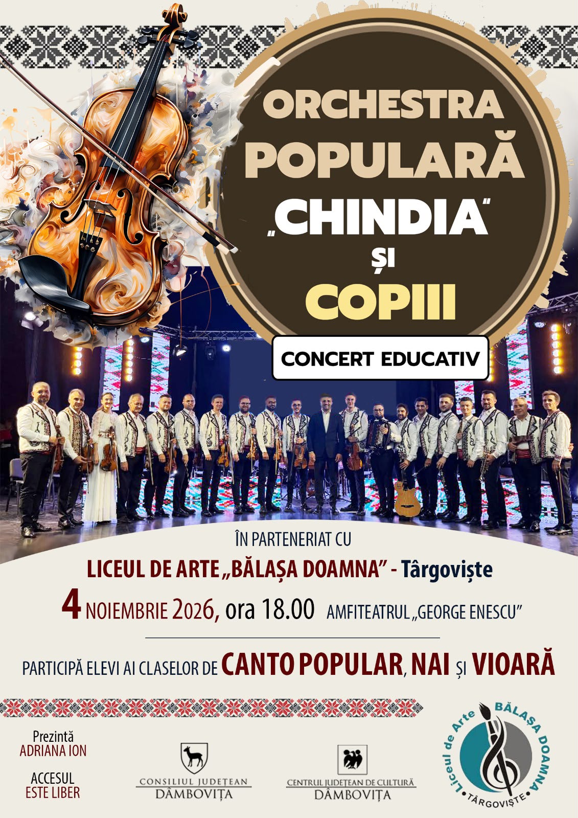 You are currently viewing Concert educativ „Orchestra Populară Chindia și copiii”, organizat de Centrul Județean de Cultură Dâmbovița
