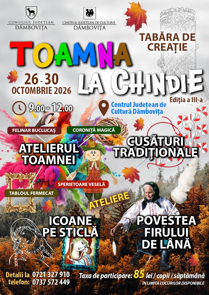 You are currently viewing La Târgoviște va avea loc cea de-a III-a ediție a taberei de creație pentru copii „Toamna la Chindie”