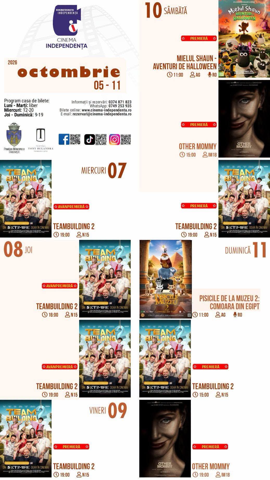 You are currently viewing Vezi programul proiecțiilor de film la Cinema Independența, în perioada 05 – 11 octombrie 2026!