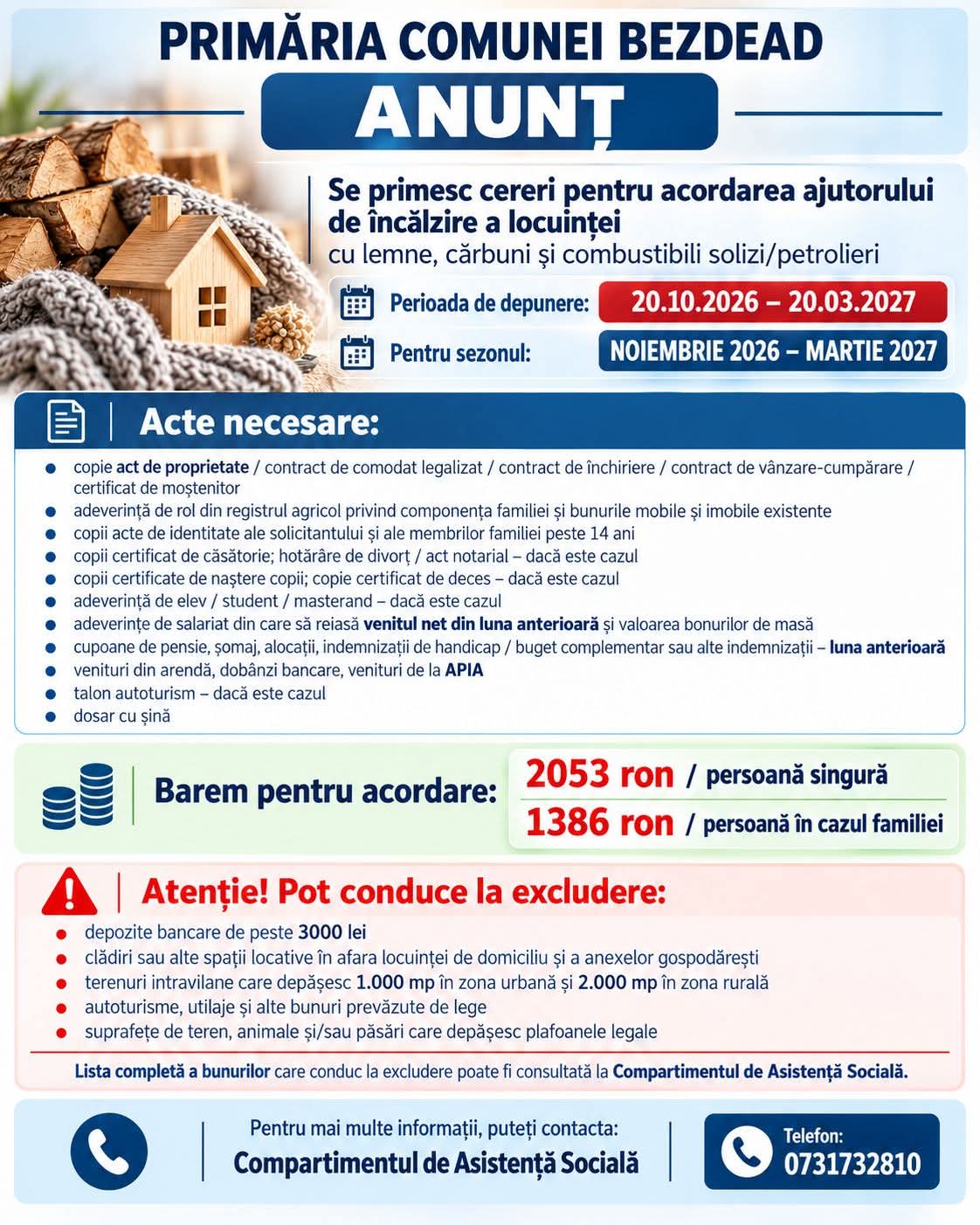 You are currently viewing Ajutor pentru încălzirea locuinței, la Bezdead. Cererile pot fi depuse începând cu 20 octombrie
