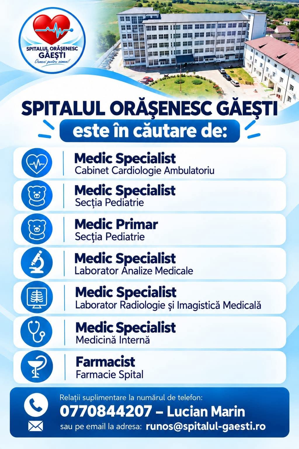 You are currently viewing Spitalul Orășenesc Găești caută medici pentru mai multe specialități. Sunt disponibile și posturi pentru farmacist și laborator