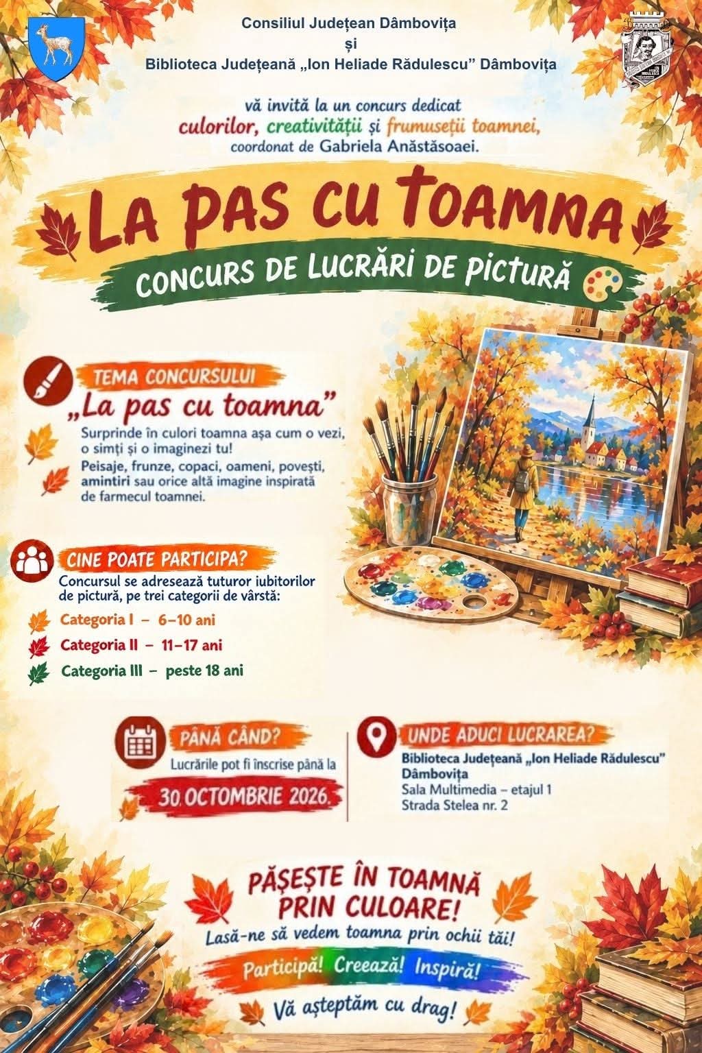 You are currently viewing Biblioteca Județeană Dâmbovița organizează concursul de pictură „La pas cu toamna!”