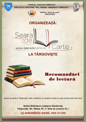 Read more about the article La Biblioteca Județeană Dâmbovița va avea loc o nouă întâlnire din seria „Seara de carte la Târgovişte”