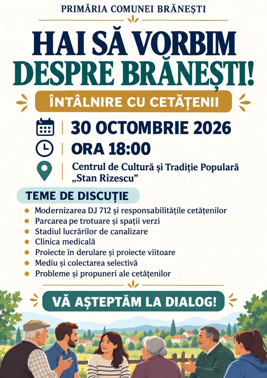 You are currently viewing Administrația Brănești îi invită pe localnici la dialog. Canalizarea, clinica medicală și modernizarea DJ 712, printre temele întâlnirii