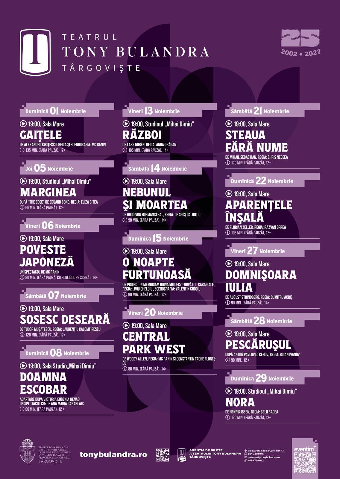 You are currently viewing Vezi programul spectacolelor la Teatrul Tony Bulandra – noiembrie 2026!